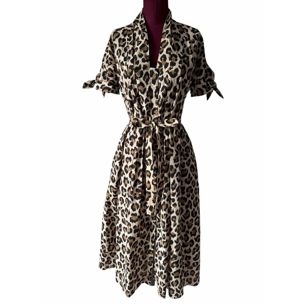 ZARA Midi Dress Leopard Print Belted Short Sleeve Large - Picture 3 of 12